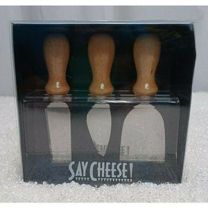 Metalla Cheese Knives Stainless Steel Blades with Acrylic Stand  Set of 3